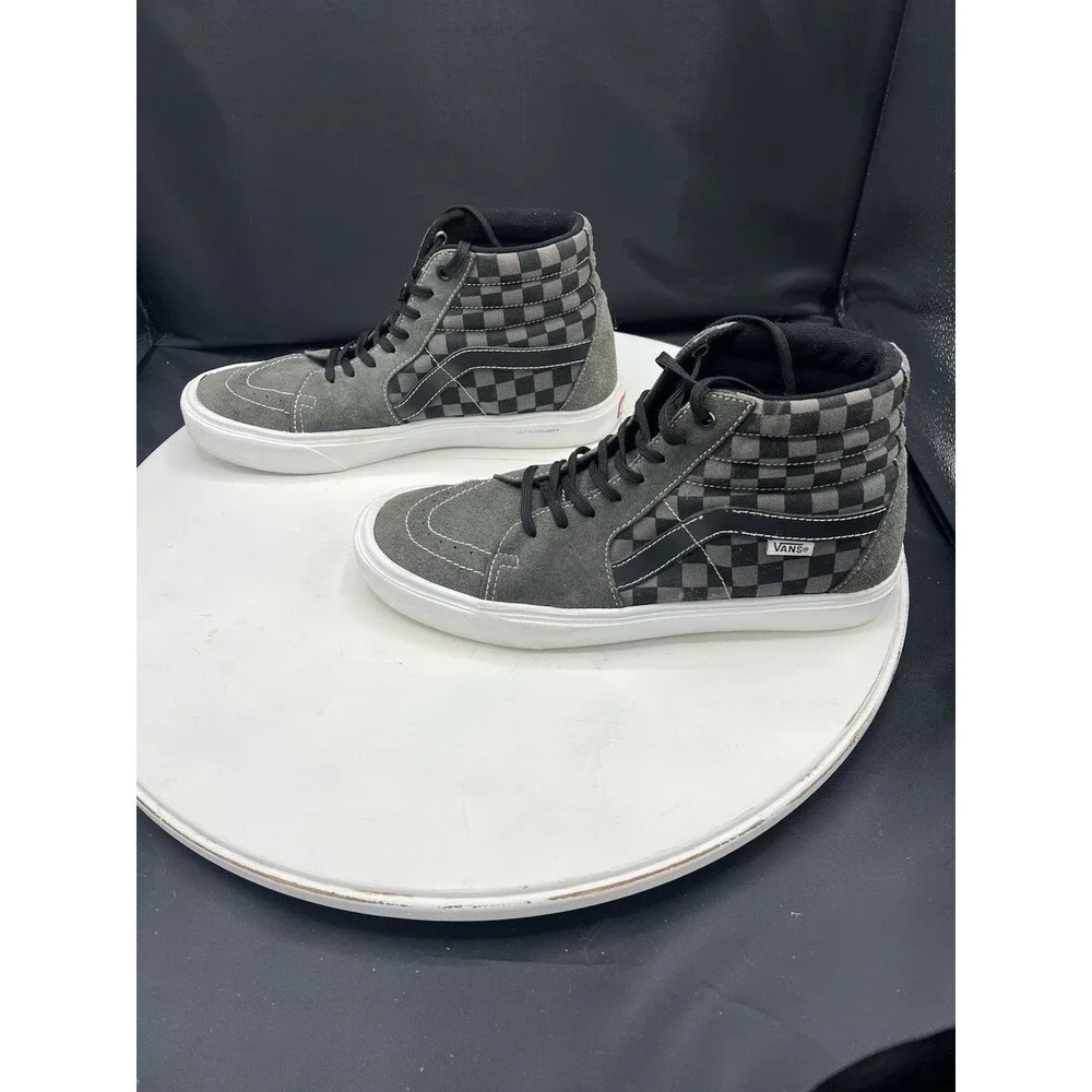 VANS Sk8-Hi Gray Black White Checker Suede High Top Sneakers Men’s 9/Women 10.5